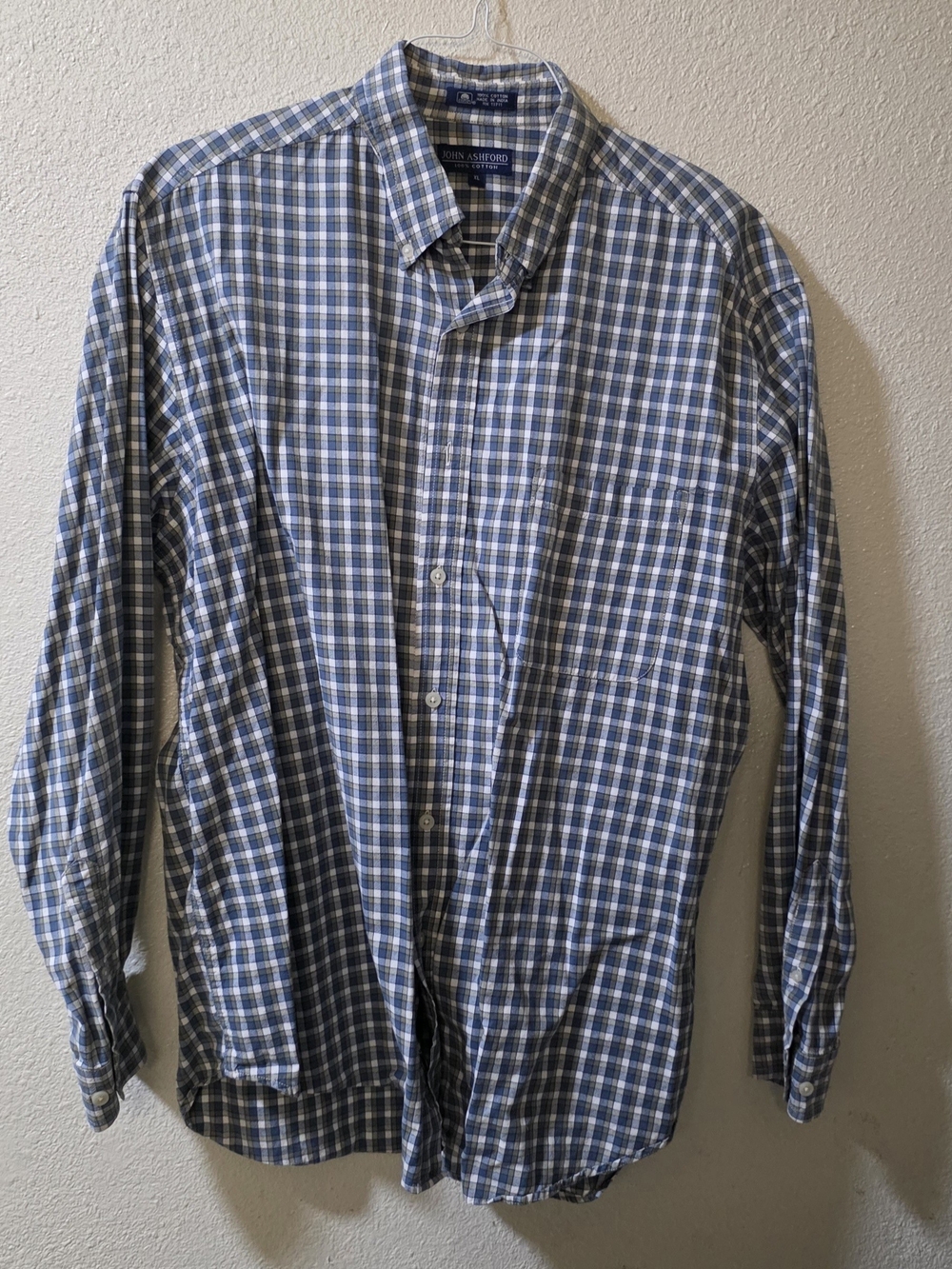 John Ashford Men's Blue Plaid Button-Down Shirt XL